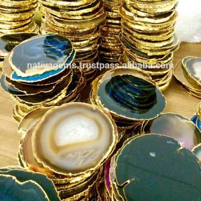 AGATE COASTER WITH GOLD RIM