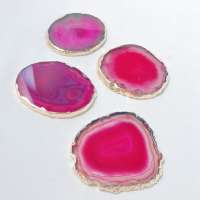 Agate drink coaster crystal natural sliced agate coaster gold rim