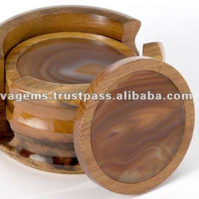 RED RUST WOODEN BASE AGATE COASTER