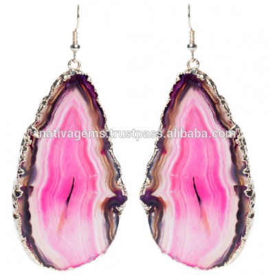 PLATED AGATE SLICE EARRING FROM BRAZIL