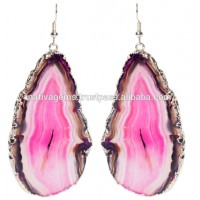 PLATED AGATE SLICE EARRING FROM BRAZIL